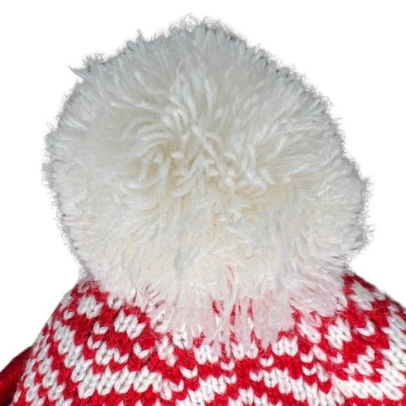 Old Navy Fair Isle Pom Beanie Sweater Knit Scandi Girl Red White One Size OS - Picture 4 of 12